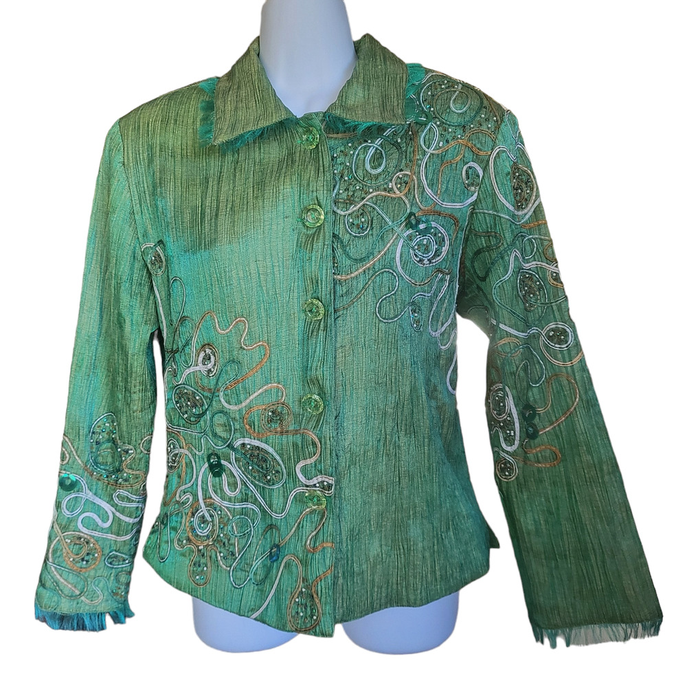 Vintage Anage Women's Size XS Green Beaded Dress Jacket